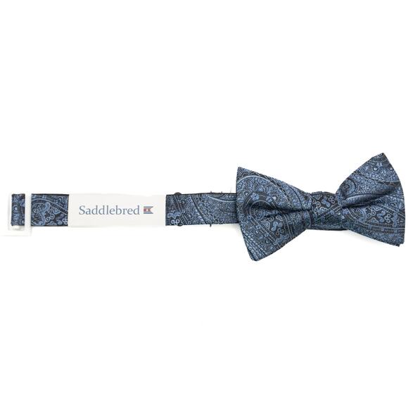 Saddlebred Adjustable Pre-tied Silk Blend Blue Paisley Bowtie - Picture 2 of 6